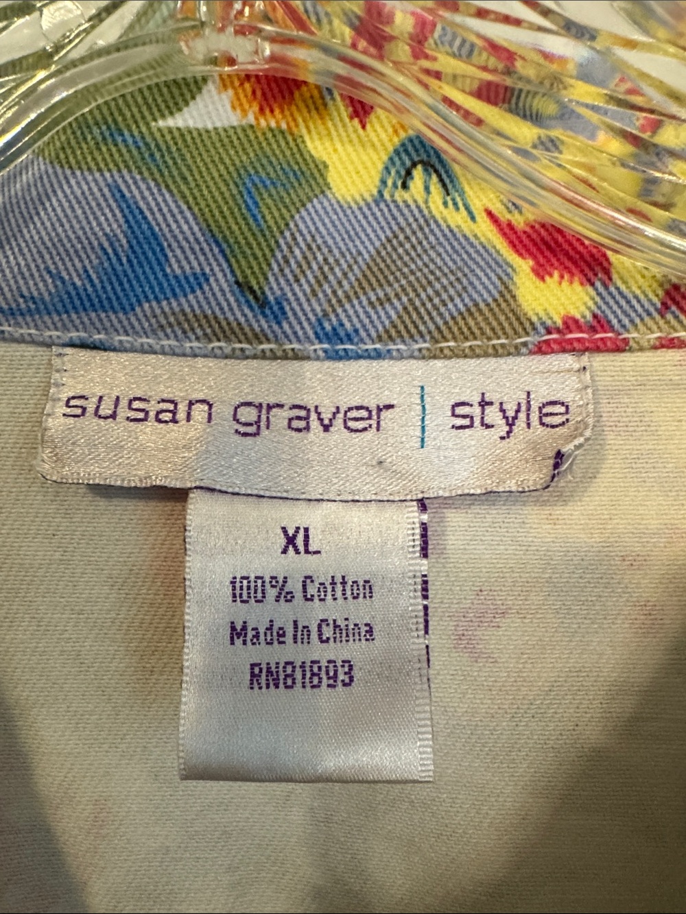 Susan Graver Floral Print Jean Jacket in Cream, Blue, Yellow, Red, Green - Picture 4 of 9